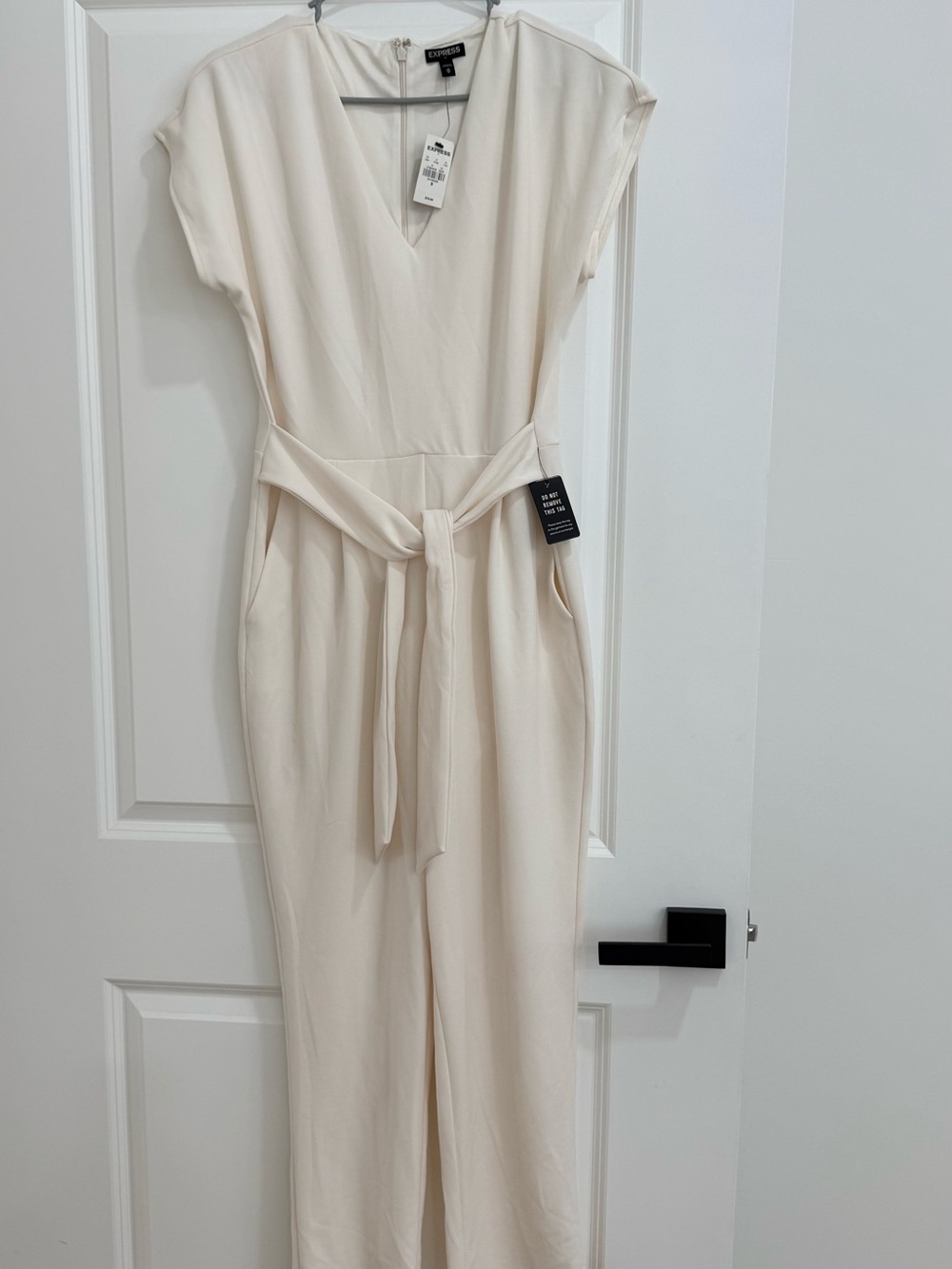 Express Cream V-Neck Tie-Waist Jumpsuit